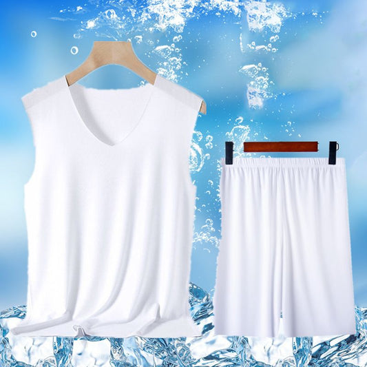 🔥Hot Sale 49% rabatt🔥Herr V-ringad Ice Silk Tank & Shorts 2-delat set